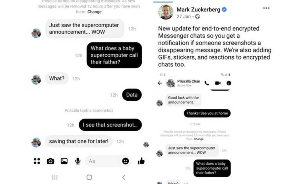 Mark Zuckerberg warns against taking screenshots of Facebook Messenger chats