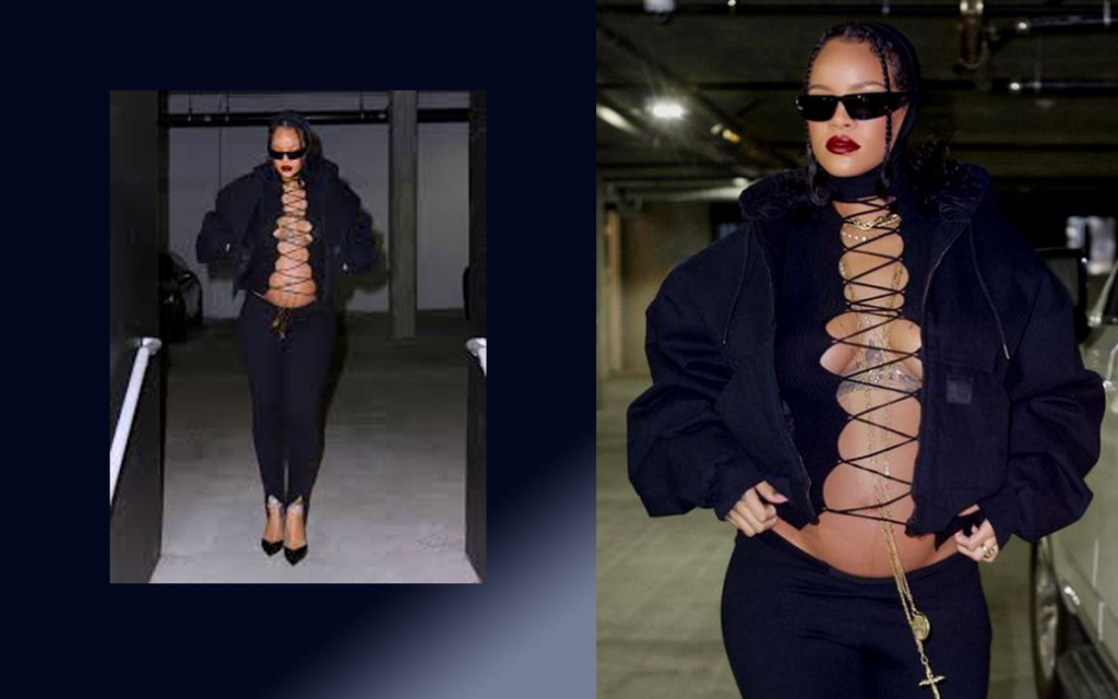 Black Strappy Outfit; Rihanna’s Lavishing 2022 Pregnancy Fashion: